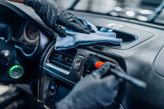 Interior of a car being deep cleaned
